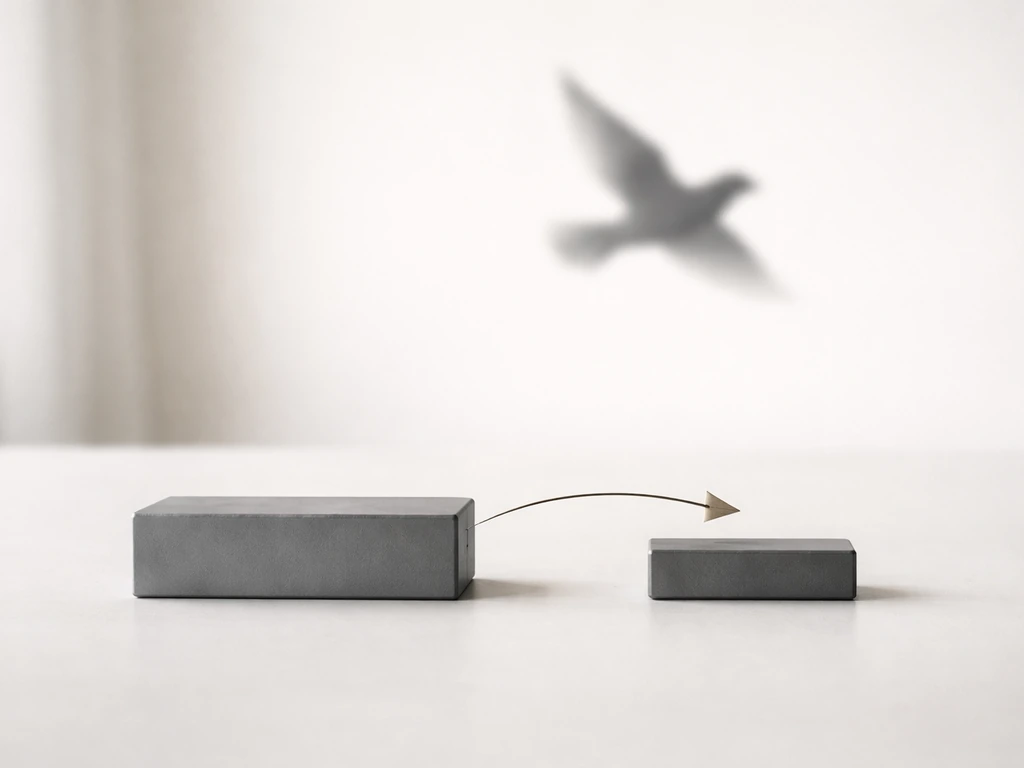 Minimal tabletop scene with two bar-like forces showing lift greater than weight for level flight.