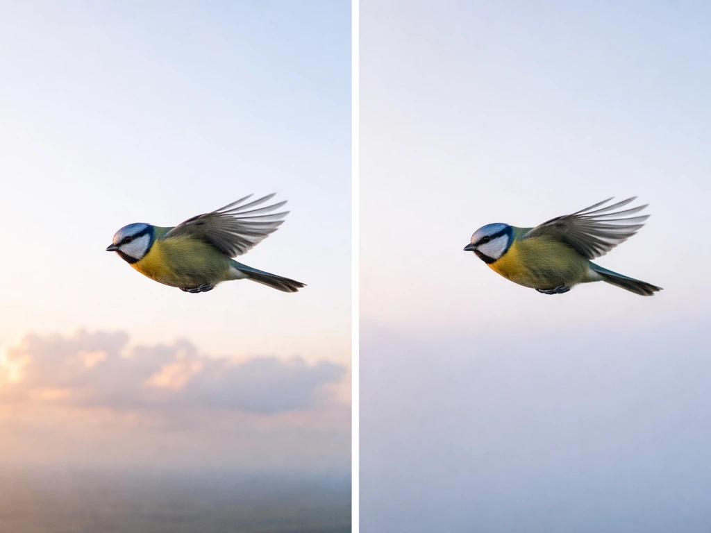 Small bird in flight with two atmospheric halves suggesting sea level vs high altitude conditions.