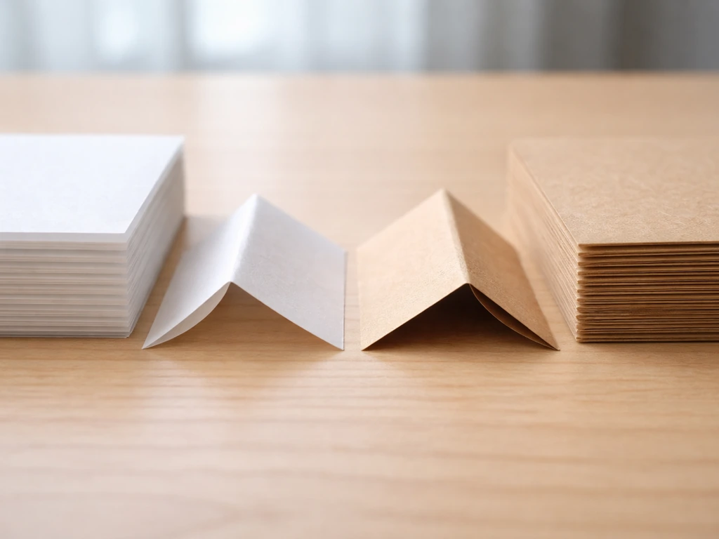 Close-up of thin origami paper vs thick paper with visible crisp vs dull fold and hinge behavior.