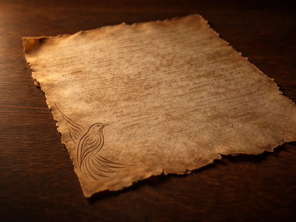 Ancient parchment page lit warmly with a subtle bird motif symbolizing Latin avis and flight