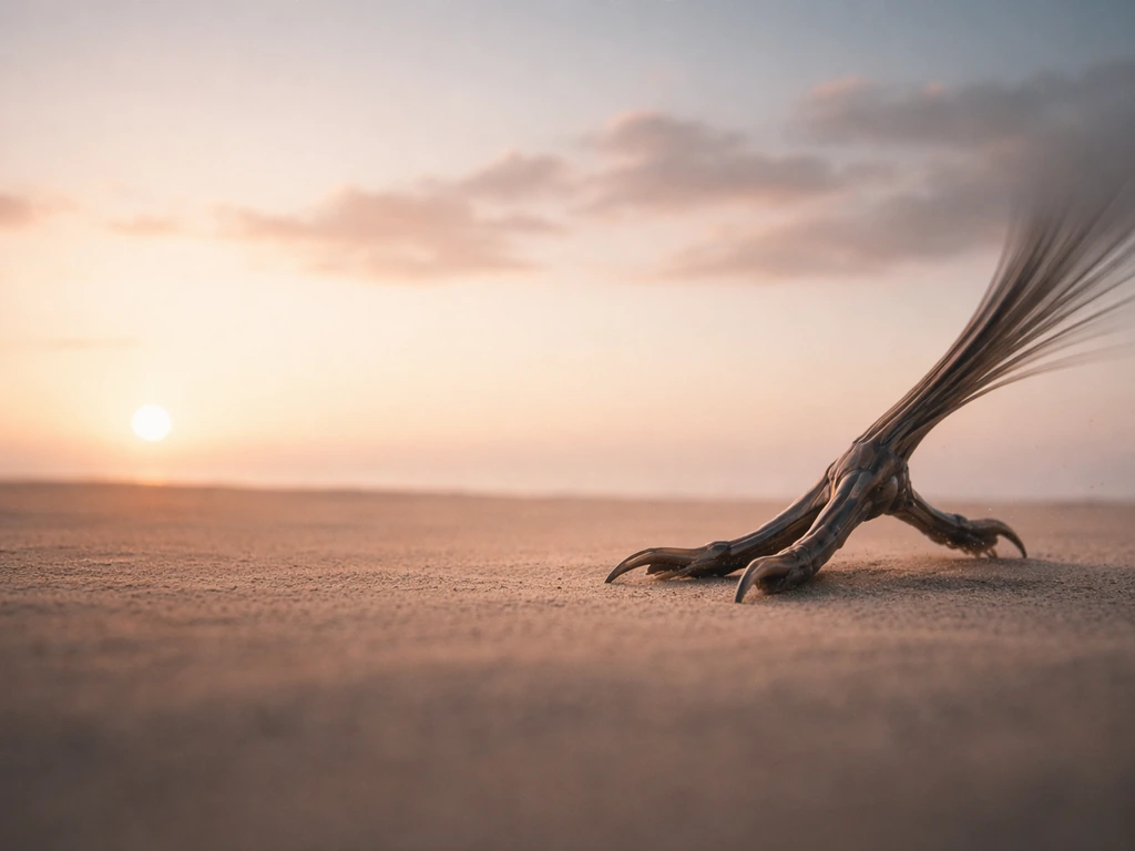 Dawn landscape that transitions into an abstract landing-foot biomechanics silhouette on solid ground.