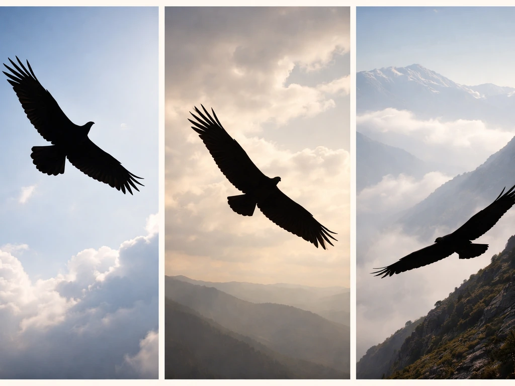 Three bird silhouettes showing powered climb, thermal soaring, and ridge soaring at altitude.
