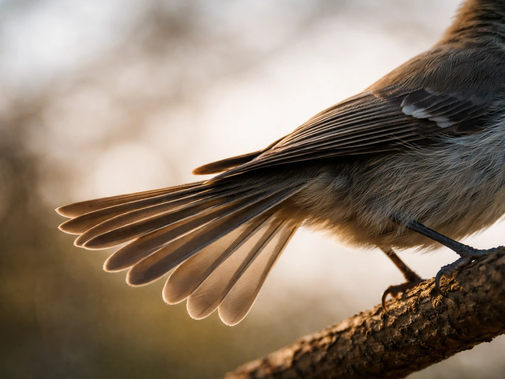 Close-up of a bird’s wing tips showing primary feathers shifting as it descends.