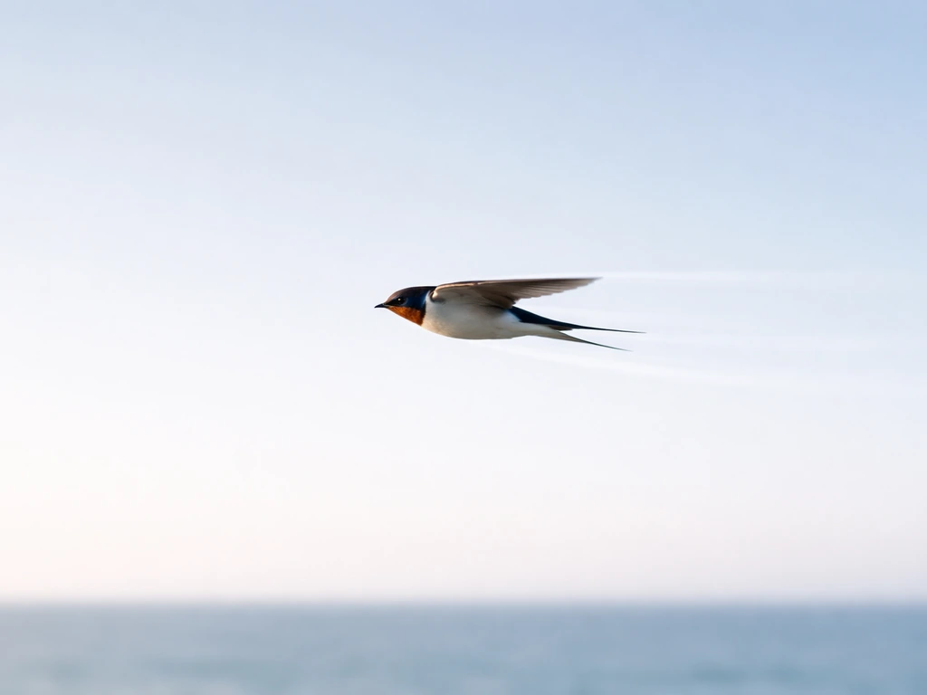 Bird in flight with subtle offset motion streaks suggesting airspeed versus ground speed.