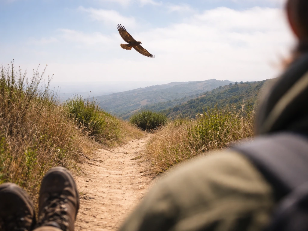 A bird angled into crosswind and an off-axis observer create a parallax-style direction illusion.